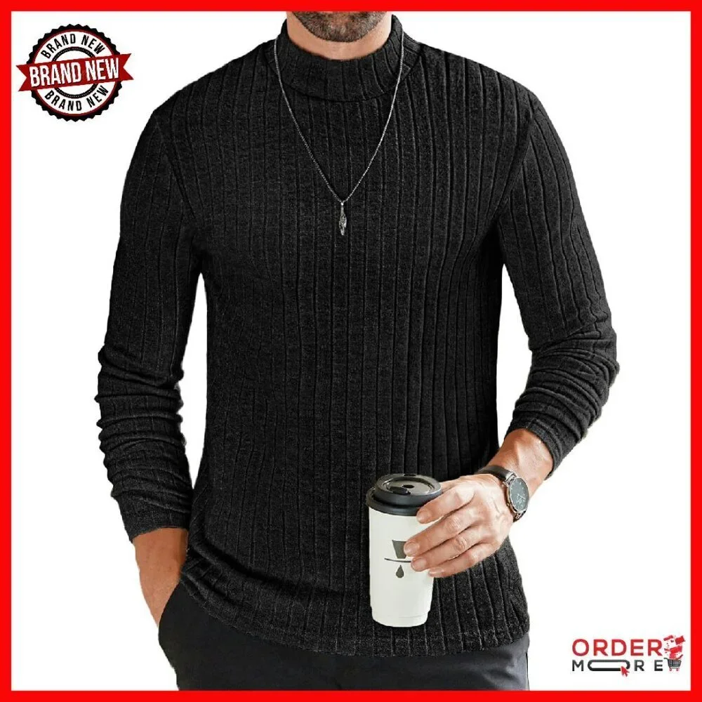 Men's Fleece Mock Turtleneck Thermal Top Long Sleeve Ribbed Knit